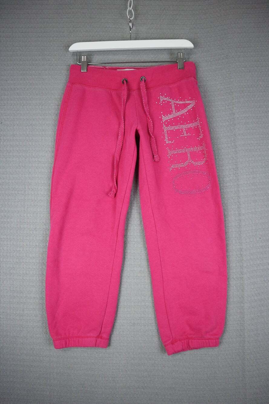 Aeropostale Pink Rhinestone Aero Cropped Sweatpants Joggers Capris Y2K Small